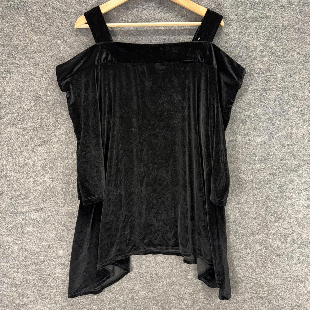 Kate & Mallory Blouse Women 2X Plus Black Cold Shoulder 3/4 Sleeve Velvet Casual